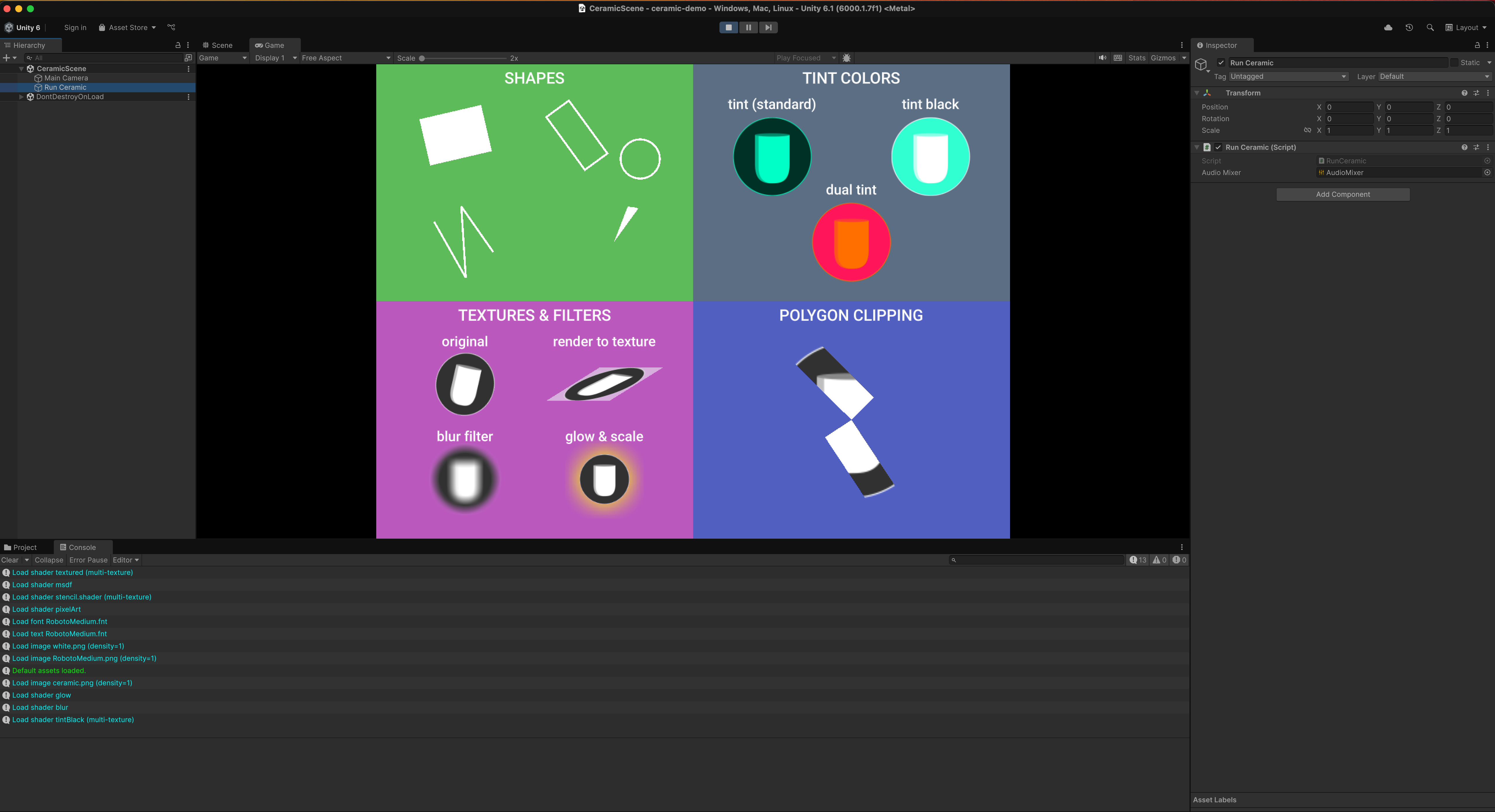 Ceramic demo project running inside Unity 6